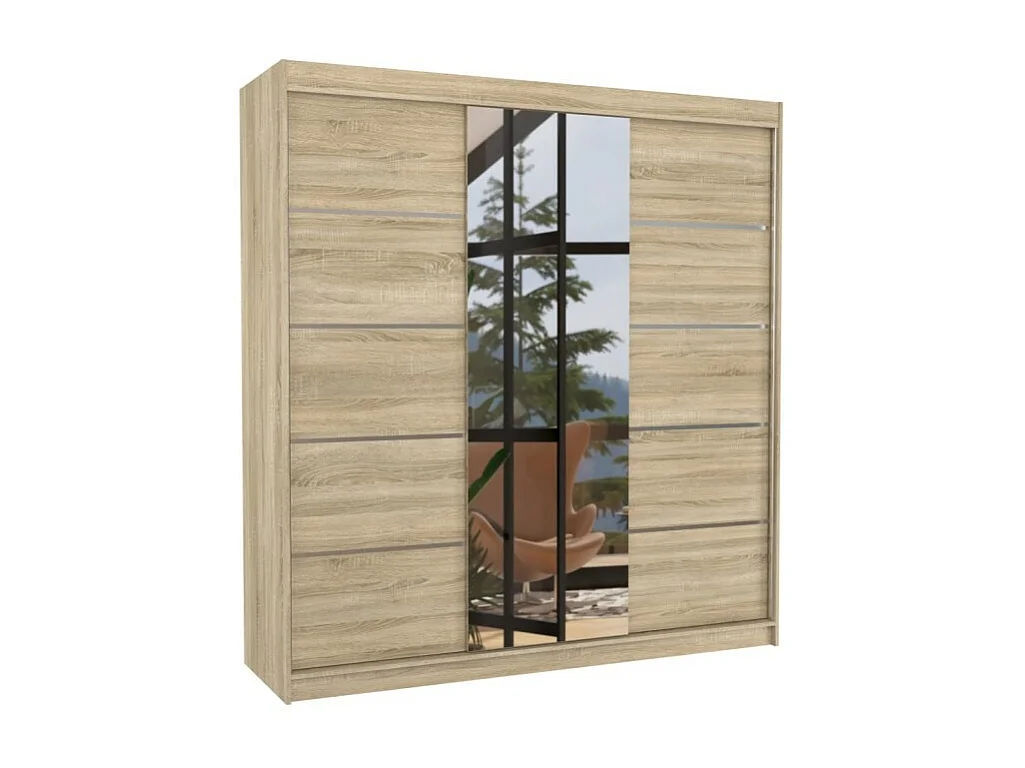 Kleiderschrank Luzia (200cm)/Schiebetüren/Spiegel/Sonoma