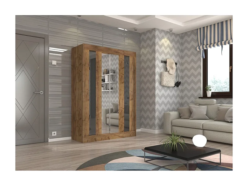 Armoire Kiran (150cm)/Miroir/Portes coulissantes/Marron