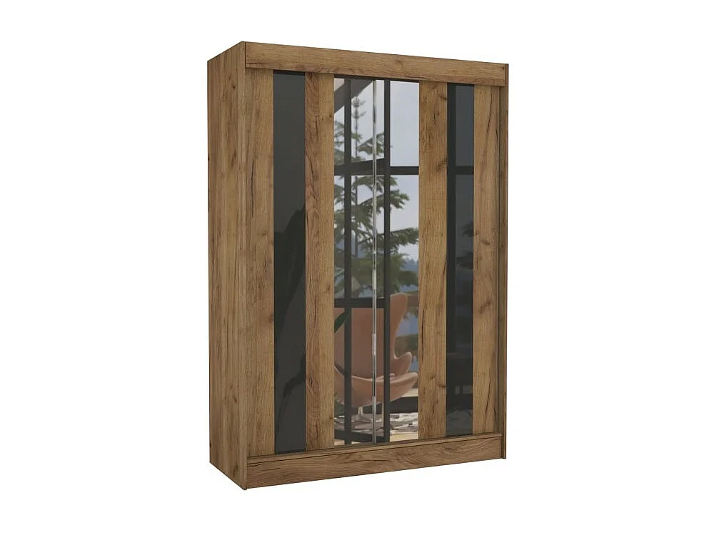 Kleiderschrank Kiran (150cm)/Spiegel/Schiebetüren/Braun