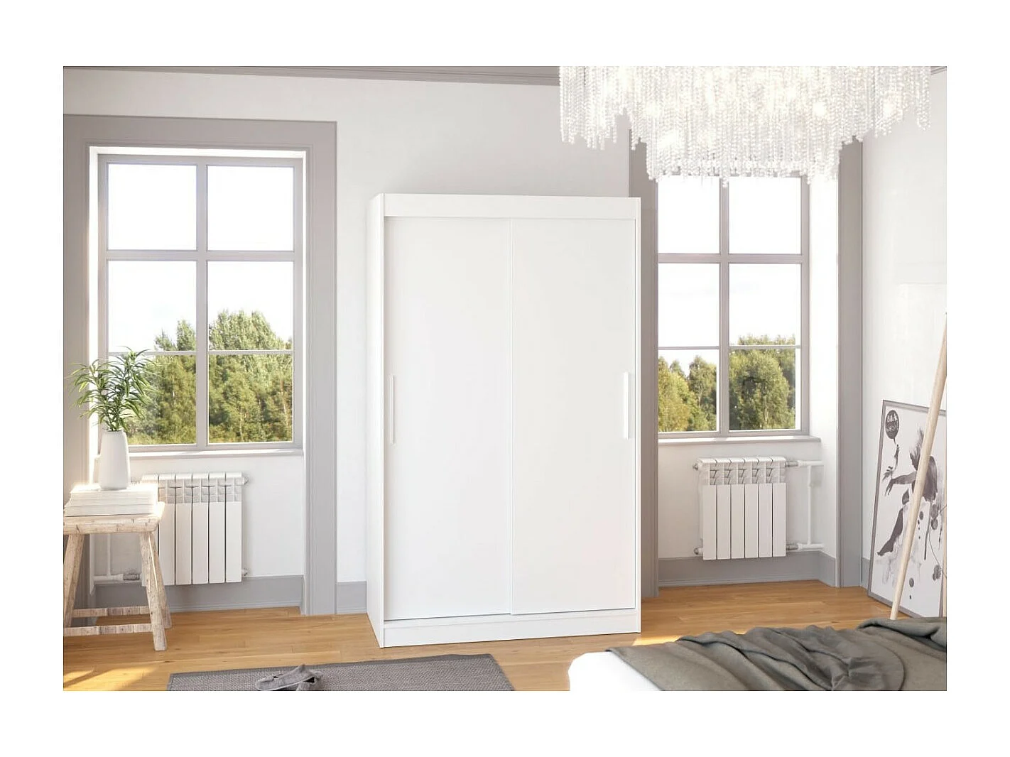 Armoire Ronn (120cm)/portes coulissantes/Blanc