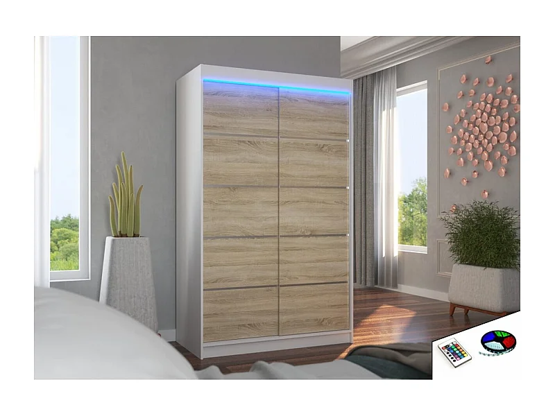 Kleiderschrank Tamon (120cm)/Schiebetüren/LED/Weiss&Sonoma