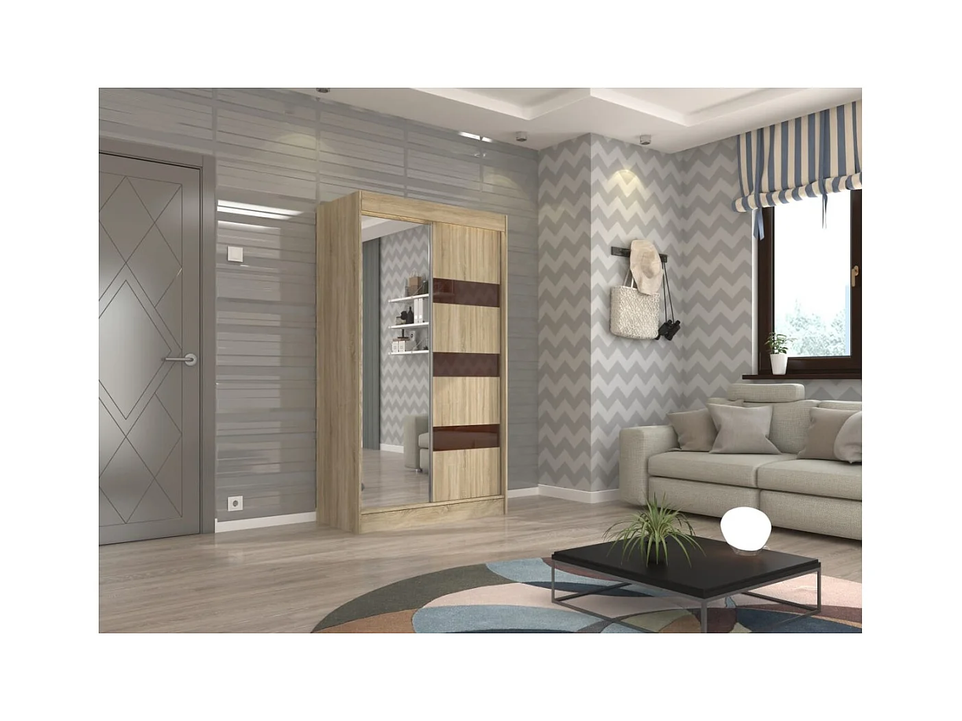 Armadio Thora (120cm)/Specchio/Ante scorrevoli/Beige