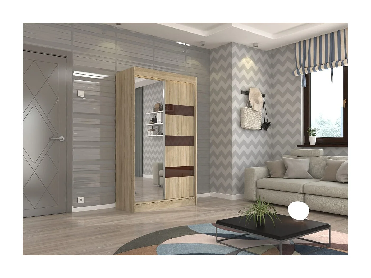 Armadio Thora (120cm)/Specchio/Ante scorrevoli/Beige