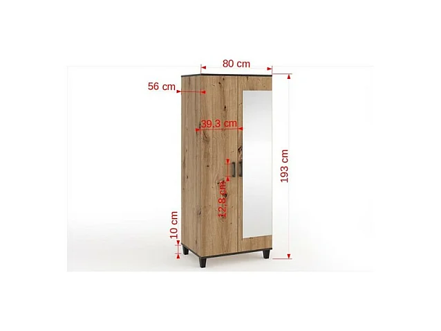 Armoire Pauline (80 cm) Portes battantes/Miroir/Marron artisanal