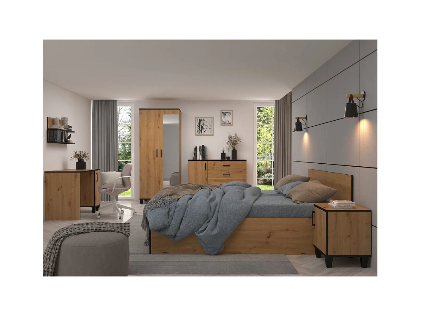 Armoire Pauline (80 cm) Portes battantes/Miroir/Marron artisanal