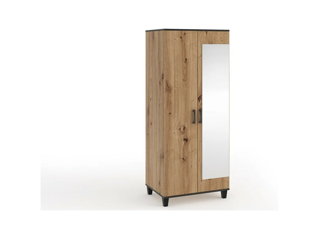 Armoire Pauline (80 cm) Portes battantes/Miroir/Marron artisanal