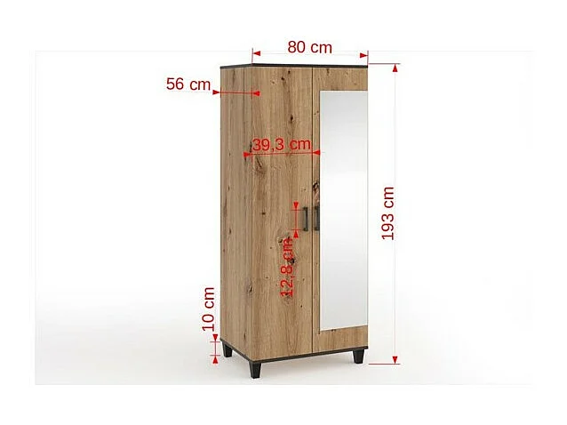 Armoire Pauline (80 cm) Portes battantes/Miroir/Marron artisanal