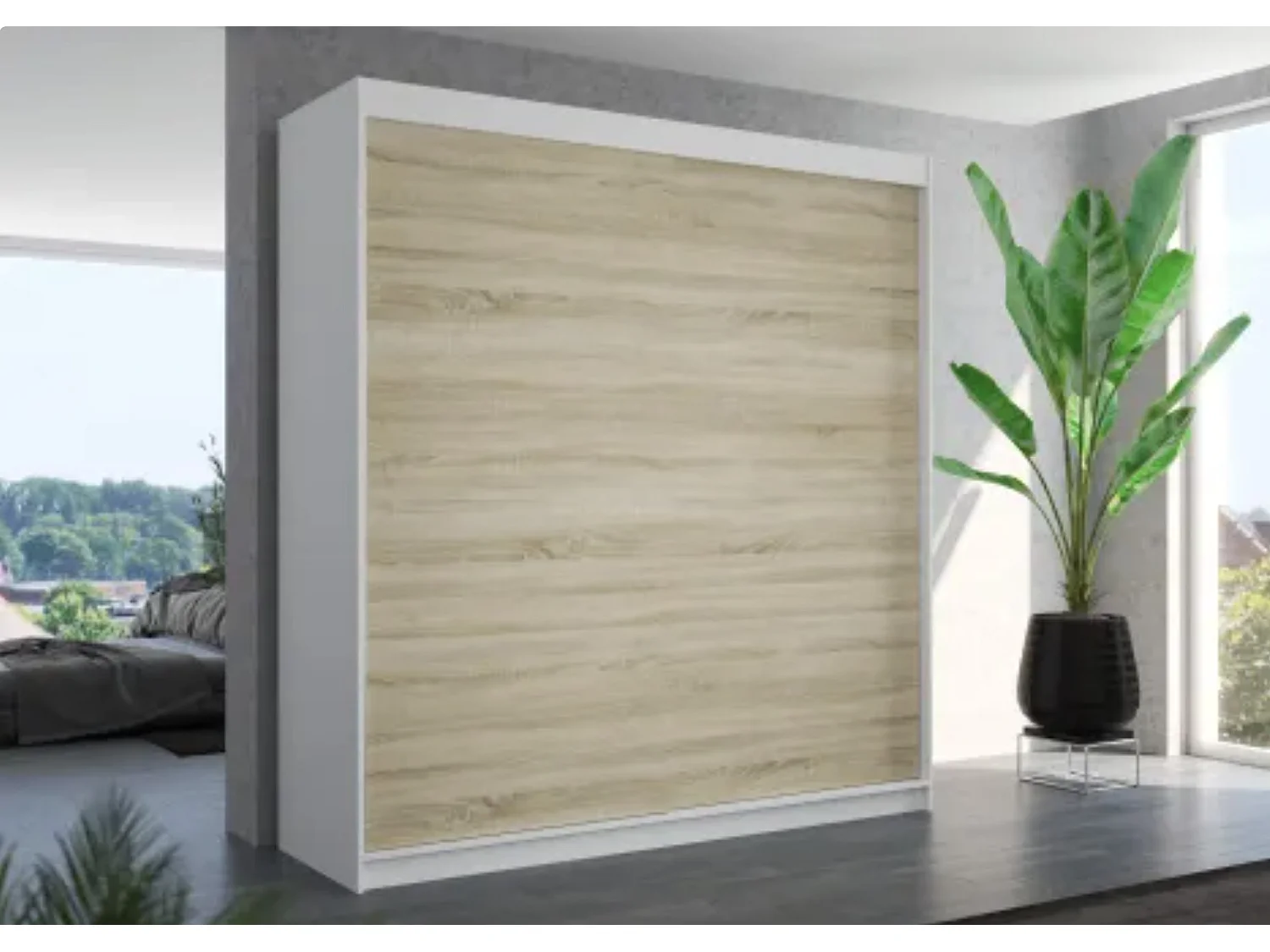 Armoire de chambre d'adulte TERIKA 200cm – Grande capacité-Blanc/Naturel