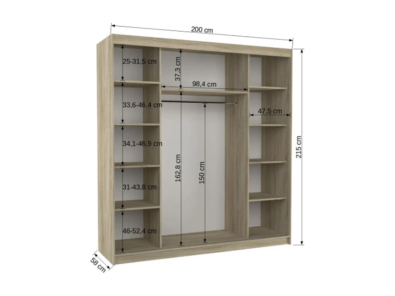 Armoire de chambre d'adulte TERIKA 200cm – Grande capacité-Blanc/Naturel