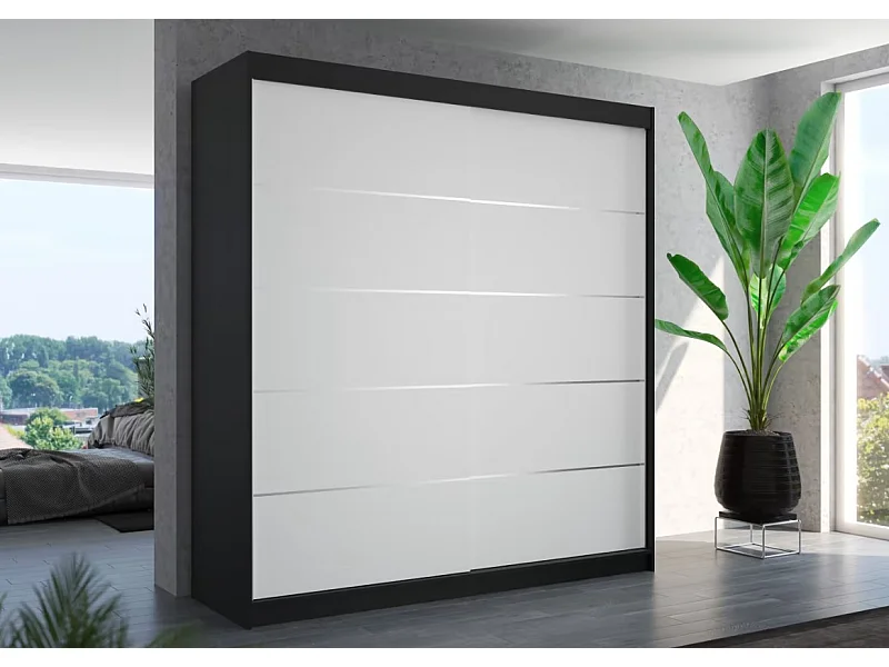 Armoire Polna (200cm)/portes coulissantes/Noir&Blanc