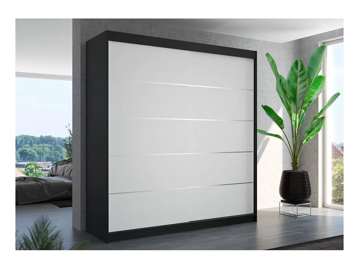 Armoire Polna (200cm)/portes coulissantes/Noir&Blanc