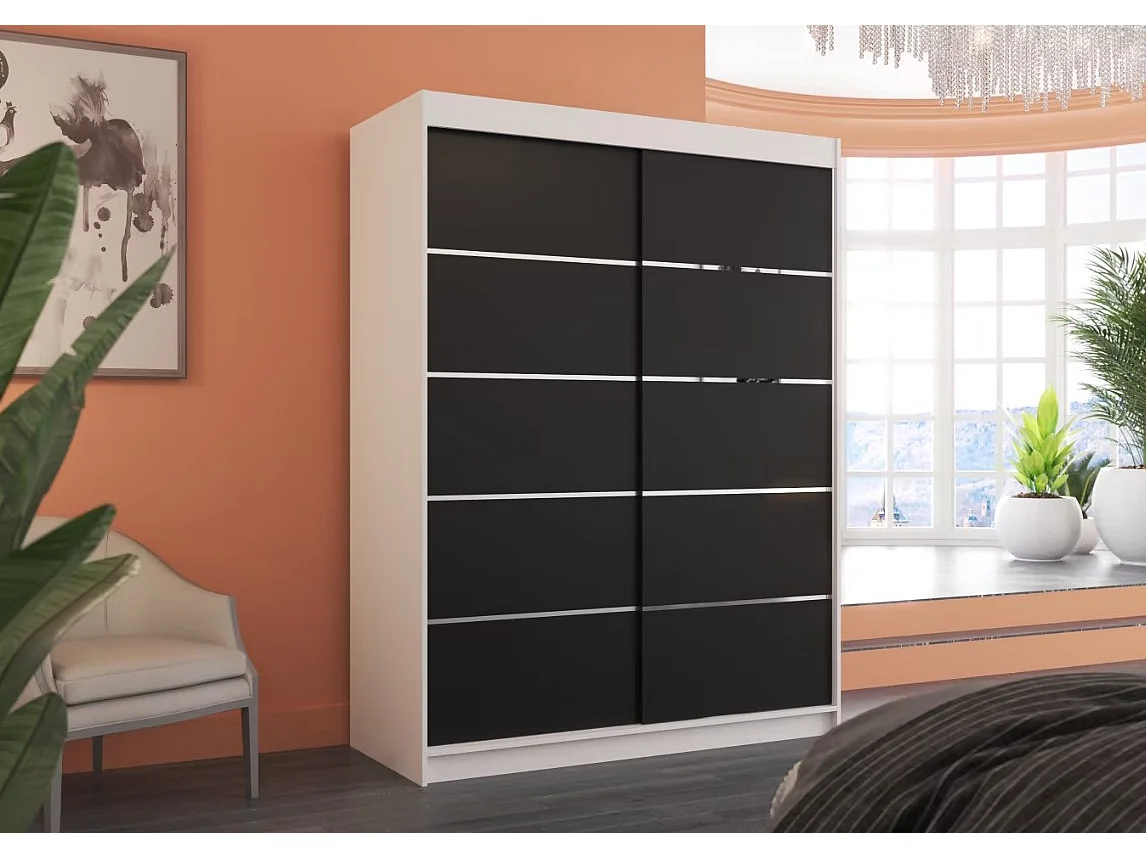Armoire Soro (150cm)/portes coulissantes/Blanc&Noir