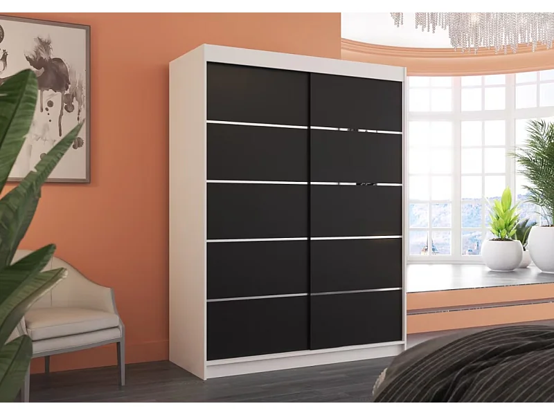 Armadio Soro (150cm)/ante scorrevoli/Bianco&Nero