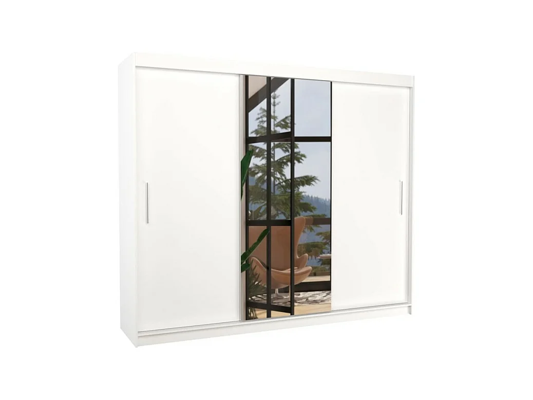 Armoire Bargala (250cm)/Miroir/Portes coulissantes/Blanc
