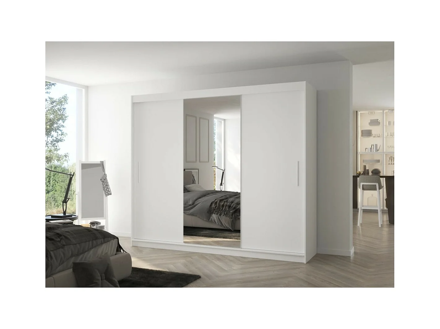 Armoire Bargala (250cm)/Miroir/Portes coulissantes/Blanc