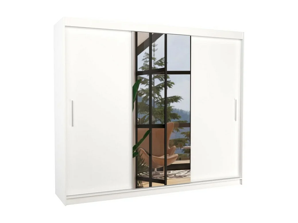 Armoire Bargala (250cm)/Miroir/Portes coulissantes/Blanc