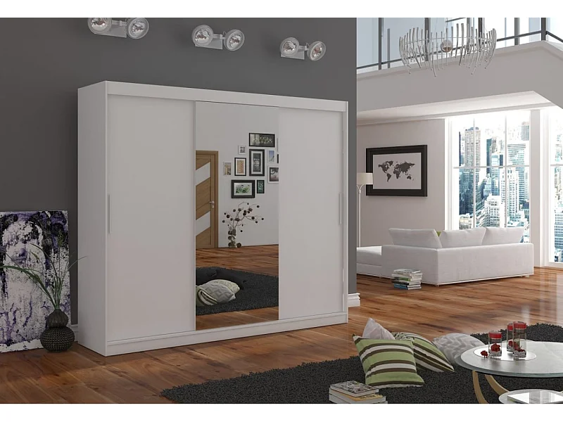 Kleiderschrank Bargala (250cm)/Spielgel/Schiebetüren/Weiss
