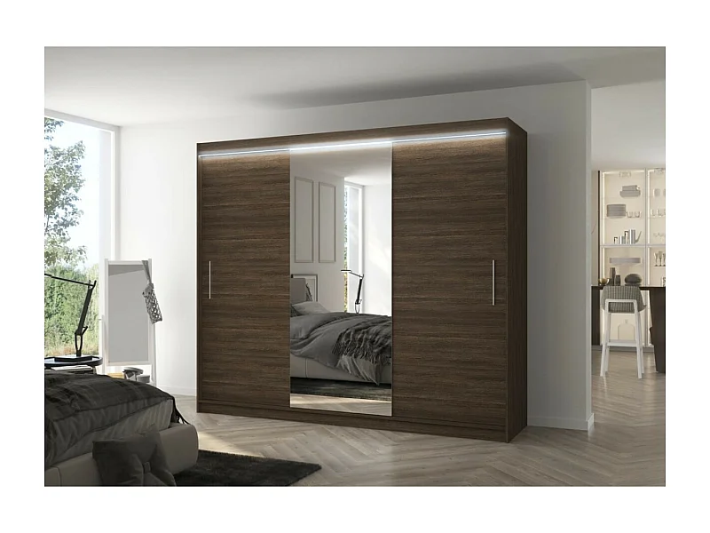 Armoire Bargala (250cm)/Miroir/LED/Portes coulissantes/Marron