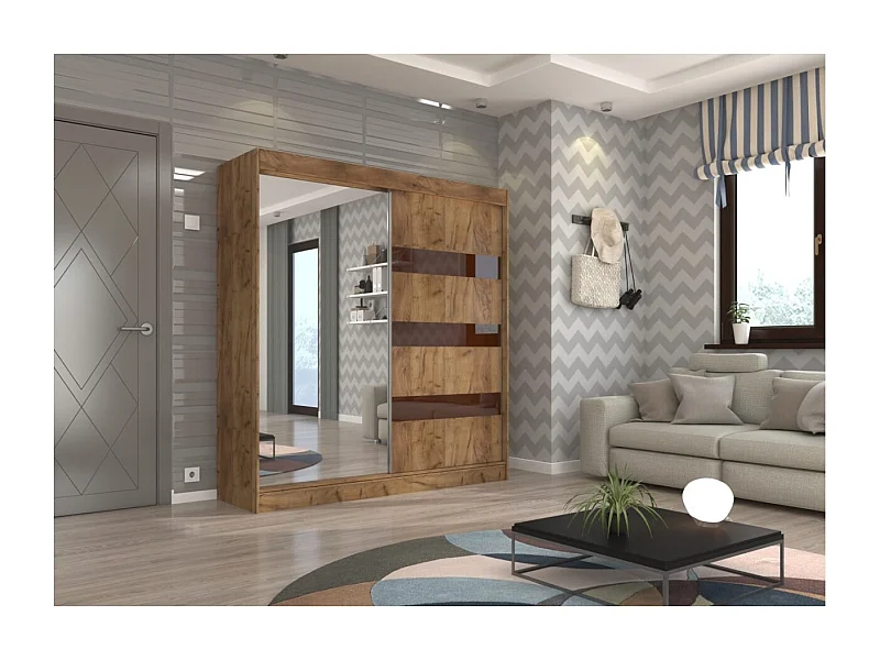 Armoire Thora (200cm)/Miroir/Portes coulissantes/Marron