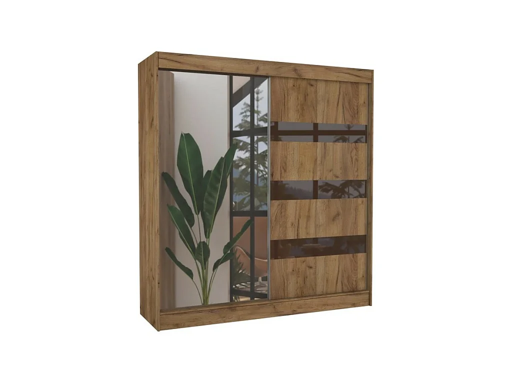 Kleiderschrank Thora (200cm)/Spiegel/Schiebetüren/Braun