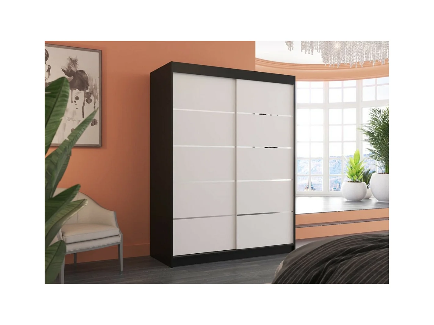 Armoire Soro (150cm)/portes coulissantes/Noir&Blanc