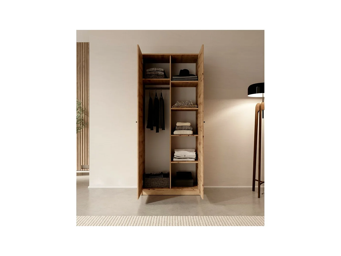 Armoire Evy (80 cm)/Portes battantes/Marron artisanal