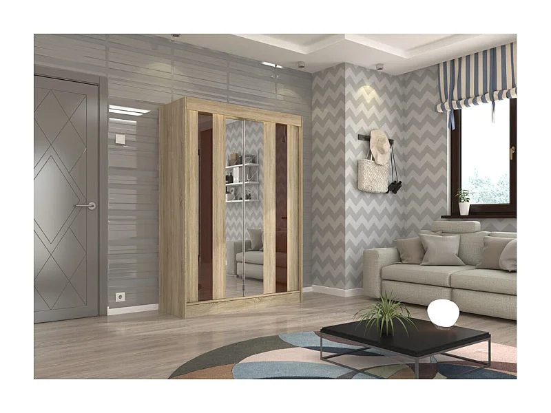 Armoire Kiran (150cm)/Miroir/Portes coulissantes/Sonoma