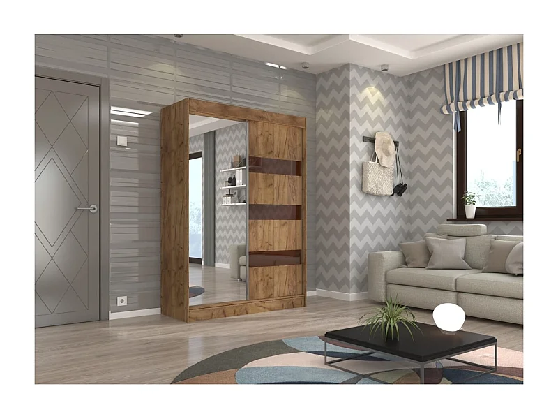 Armoire Thora (150cm)/Miroir/Portes coulissantes/Marron