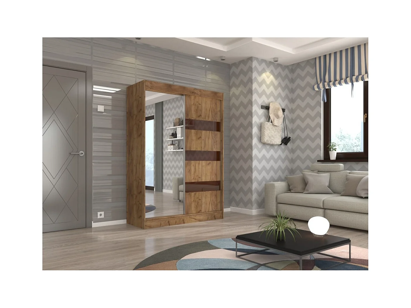 Armadio Thora (150cm)/Specchio/Ante scorrevoli/Marrone