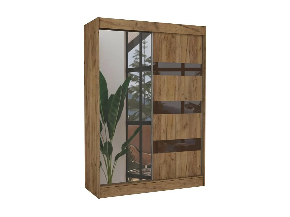 Armoire Thora (150cm)/Miroir/Portes coulissantes/Marron