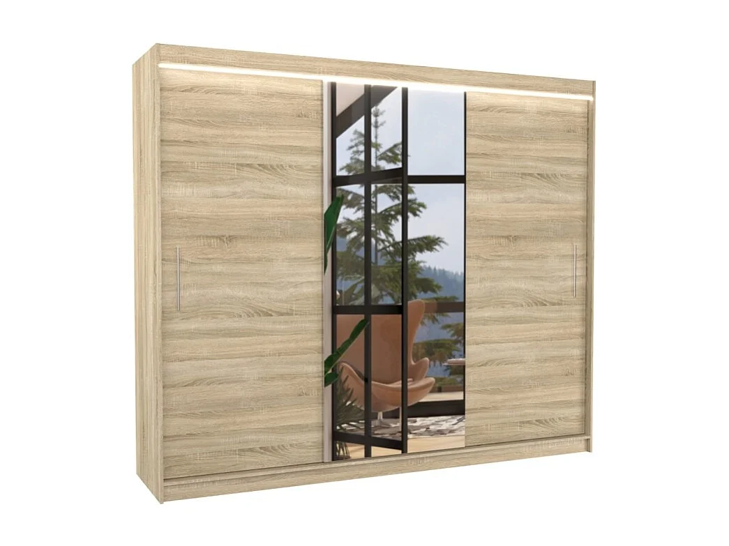 Kleiderschrank Bargala (250cm)/Spielgel/LED/Schiebetüren/Sonoma