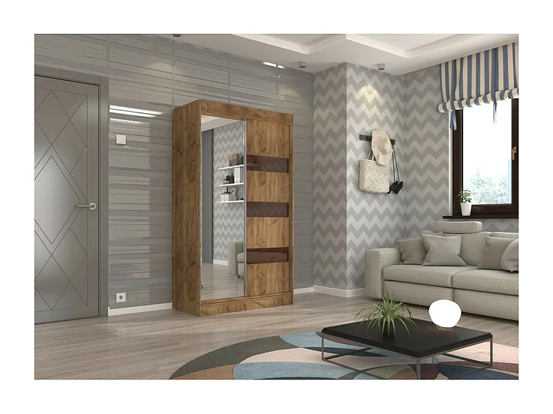 Armoire Thora (120cm)/Miroir/Portes coulissantes/Marron