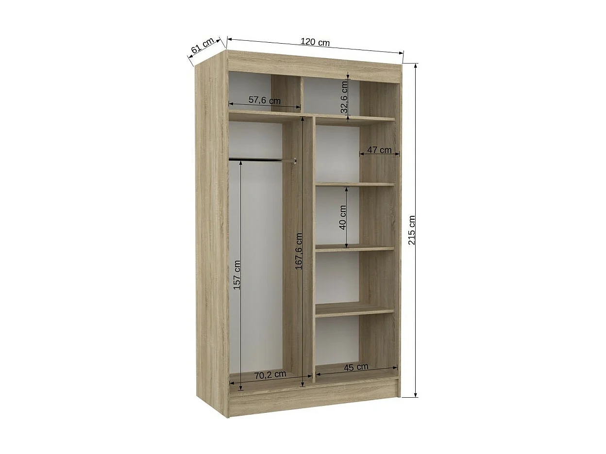 Kleiderschrank Thora (120cm)/Spiegel/Schiebetüren/Braun