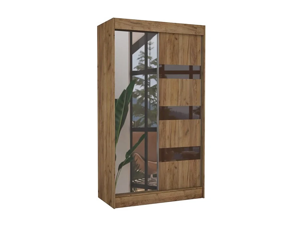 Kleiderschrank Thora (120cm)/Spiegel/Schiebetüren/Braun