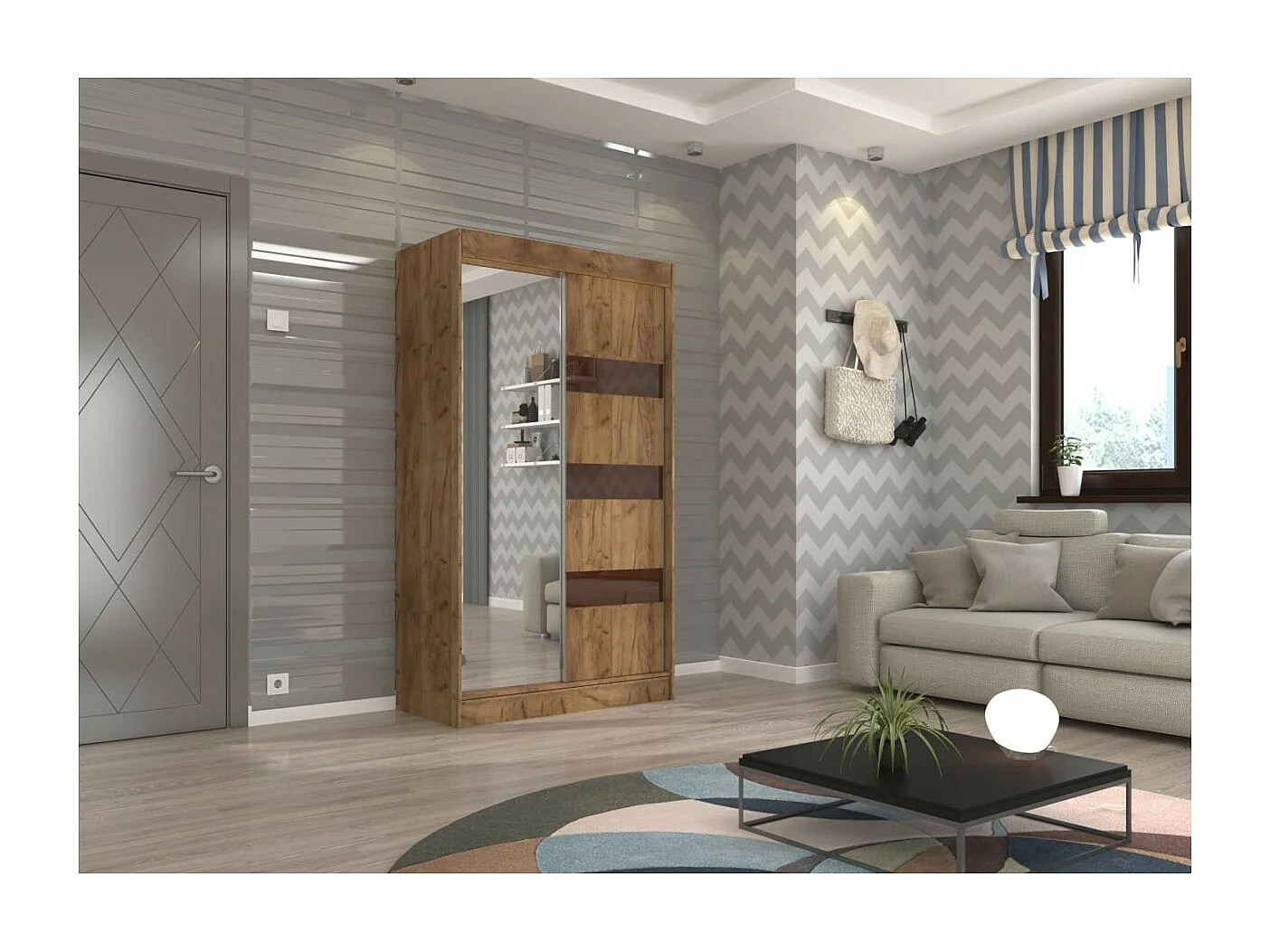 Armoire Thora (120cm)/Miroir/Portes coulissantes/Marron