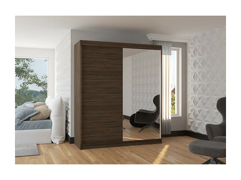 Armoire Vigi (180cm)/Miroir/Portes coulissantes/Marron