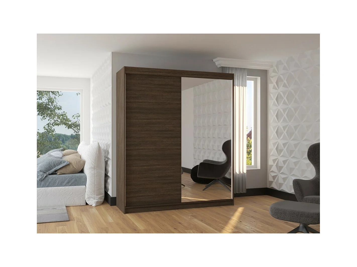 Armadio Vigi (180cm)/Specchio/Ante scorrevoli/Marrone