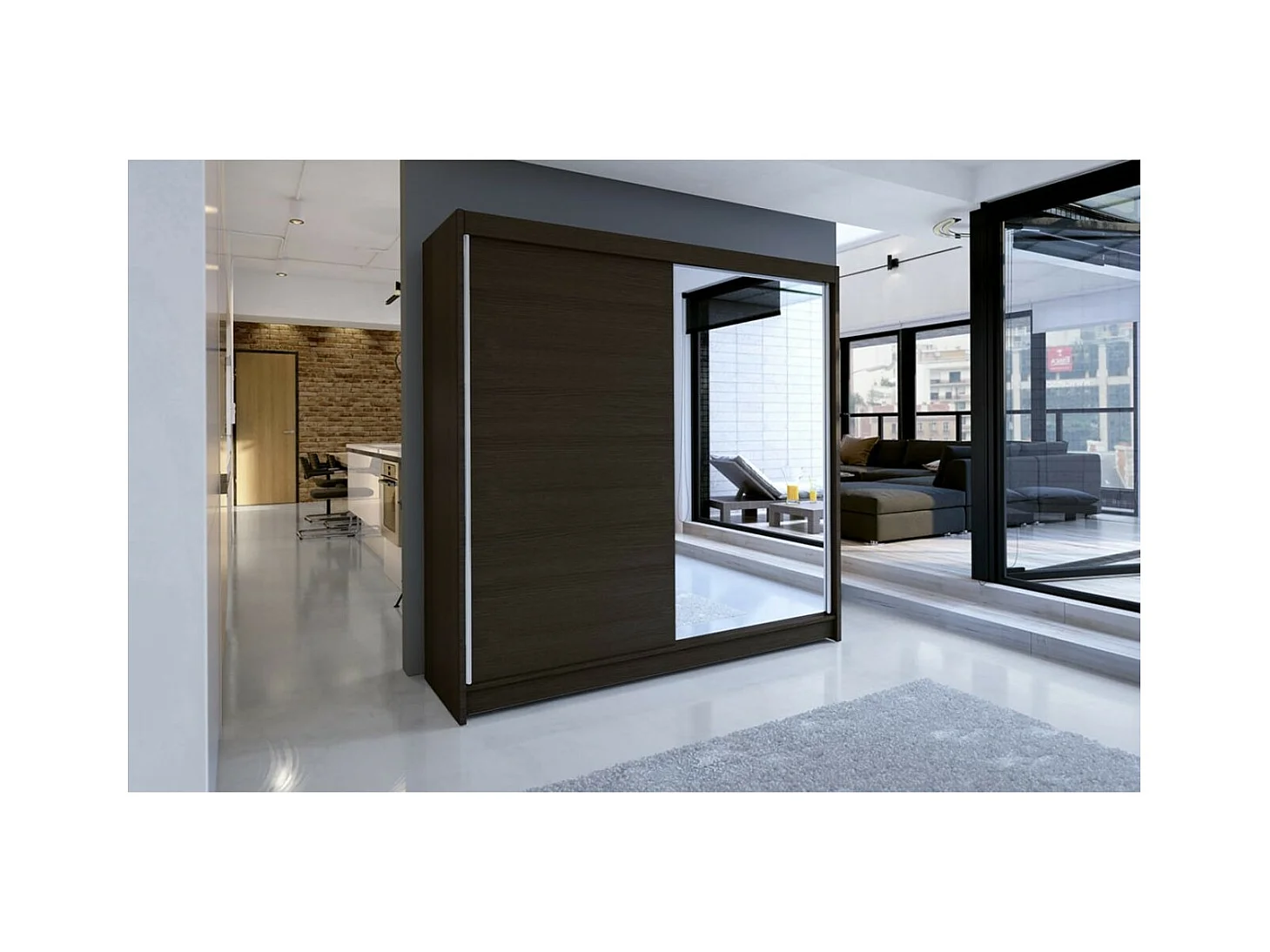 Armadio Vigi (180cm)/Specchio/Ante scorrevoli/Marrone