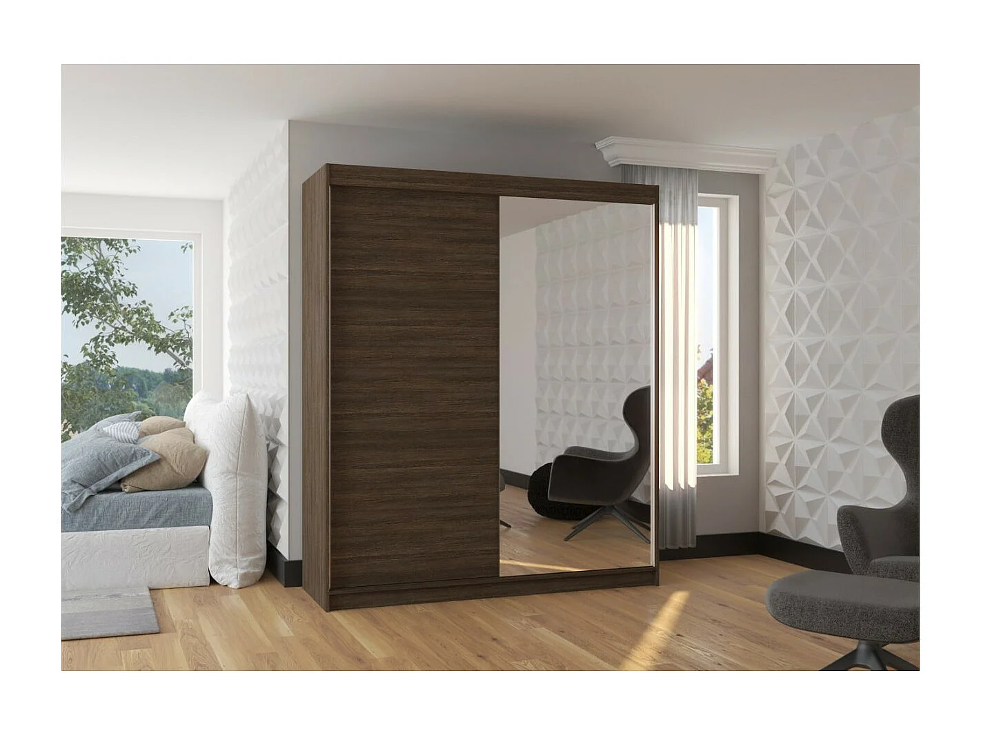 Armadio Vigi (180cm)/Specchio/Ante scorrevoli/Marrone