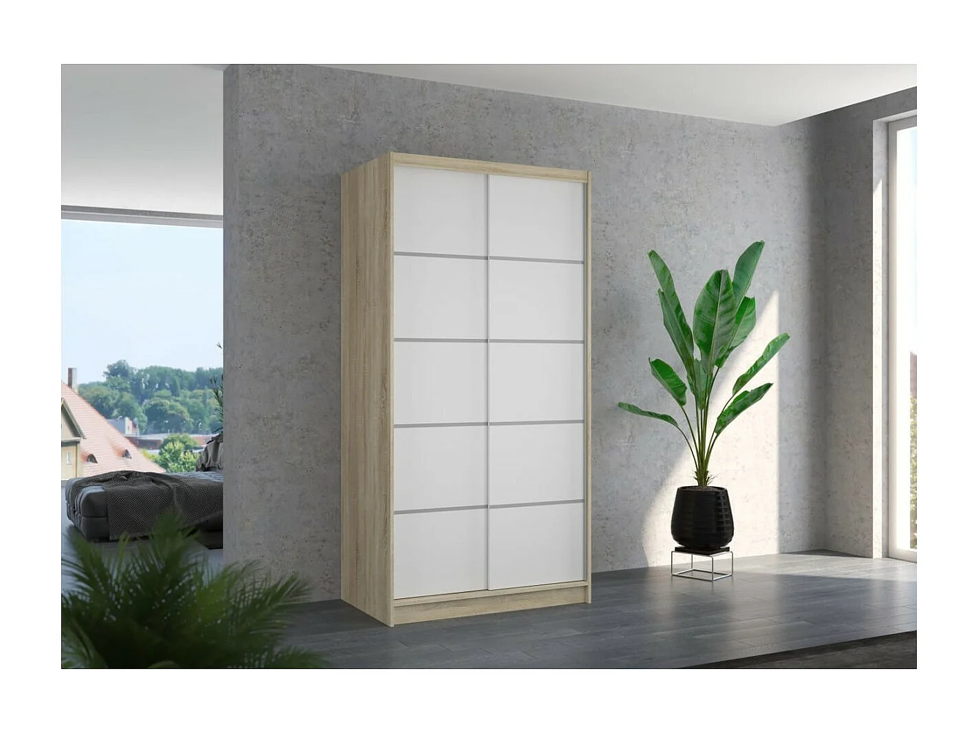Armoire Olea (100cm)/portes coulissantes/Sonoma&Blanc