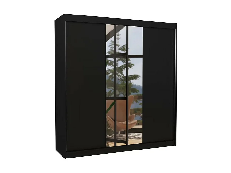 Armoire Lima (200cm)/Miroir/Portes coulissantes/Noir