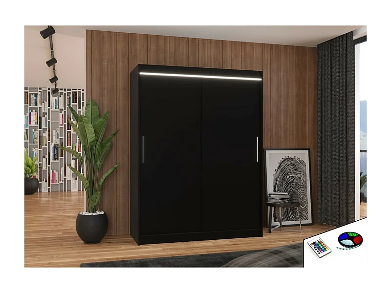 Armoire Lucio (150cm)/portes coulissantes/LED/Noir