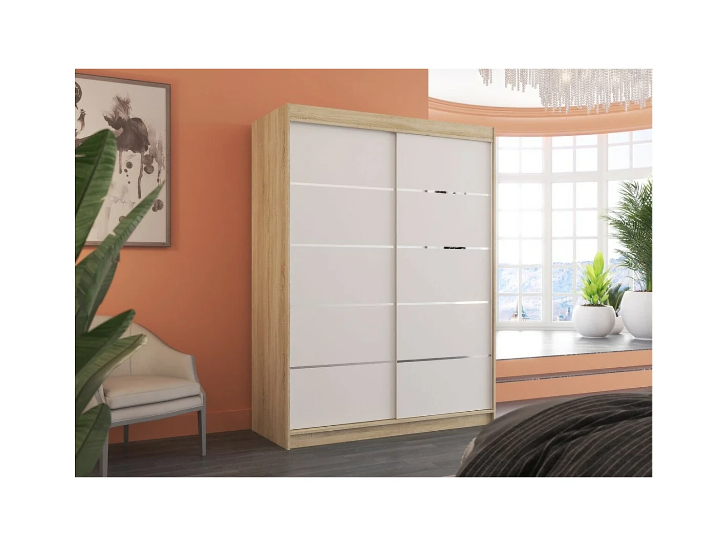 Armoire Soro (150cm)/portes coulissantes/Sonoma&Blanc