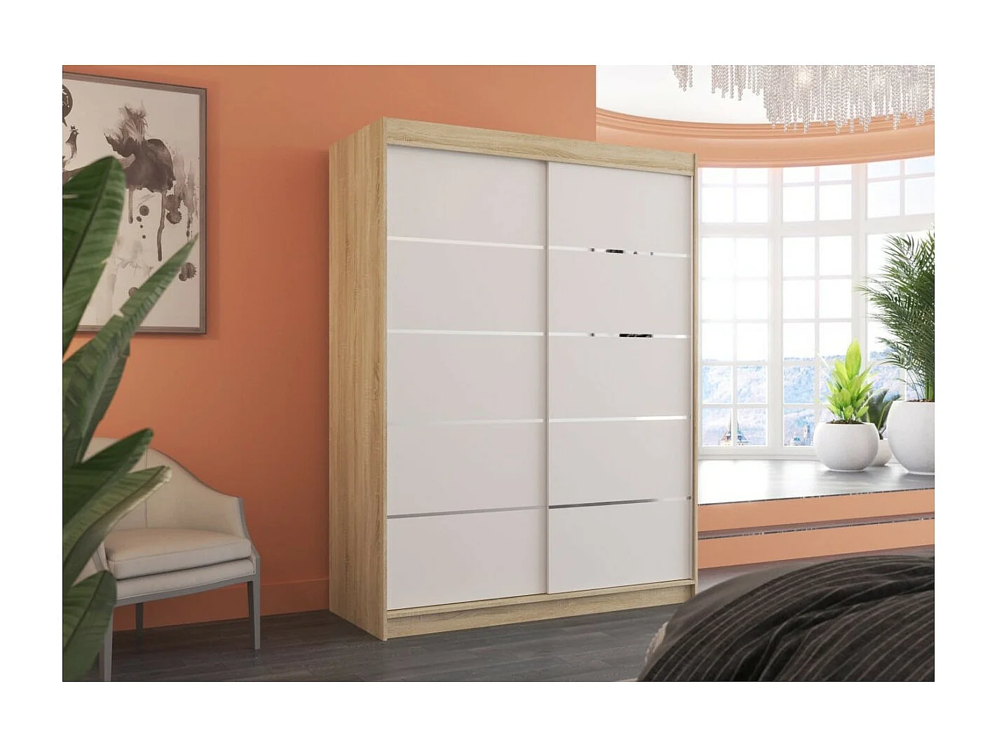 Armoire Soro (150cm)/portes coulissantes/Sonoma&Blanc