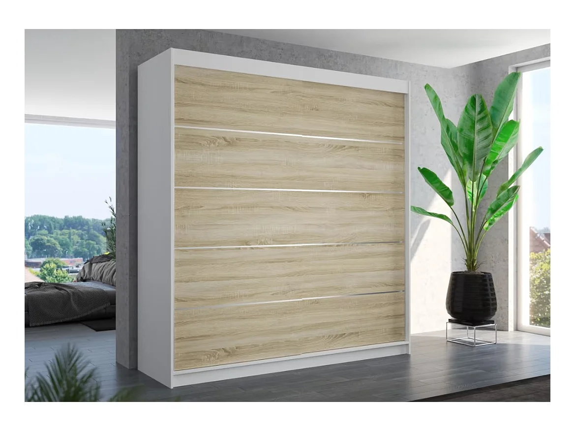 Armoire Polna (200cm)/portes coulissantes/Blanc&Sonoma