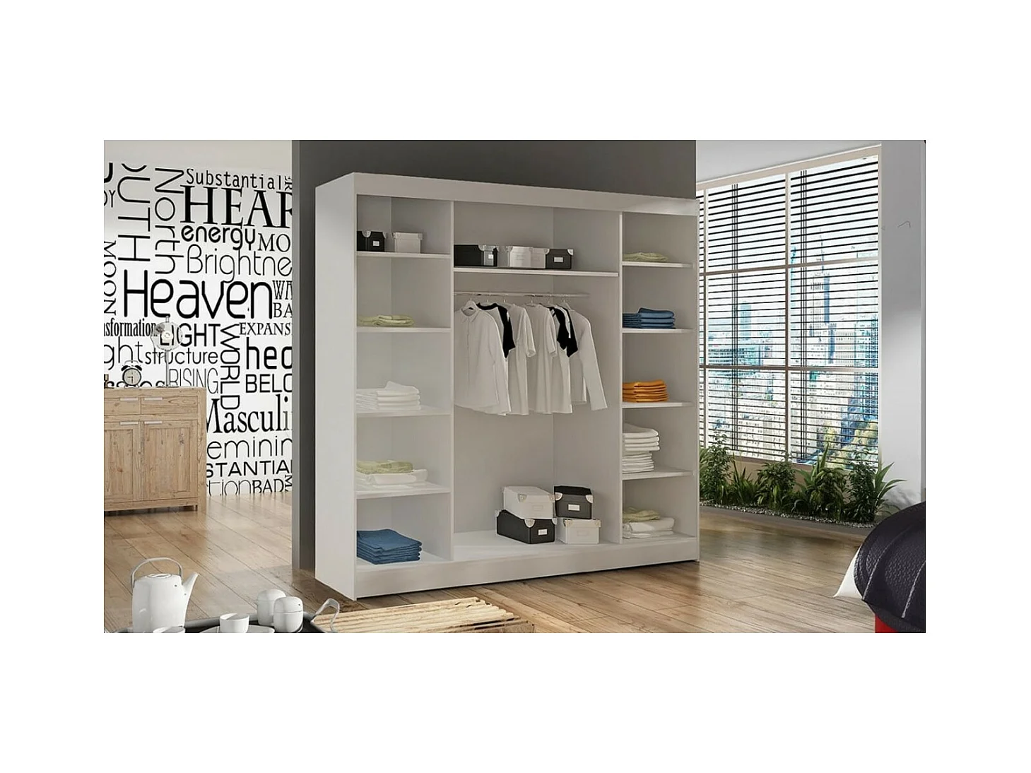 Armoire Polna (200cm)/portes coulissantes/Blanc&Sonoma