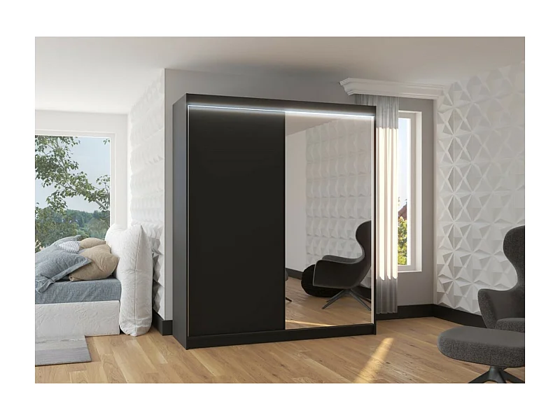 Armoire Vigi (180cm)/Miroir/LED/Portes coulissantes/Noir