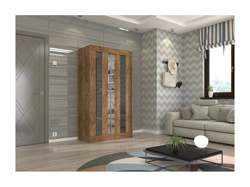 Armoire Kiran (120cm)/Miroir/Portes coulissantes/Marron