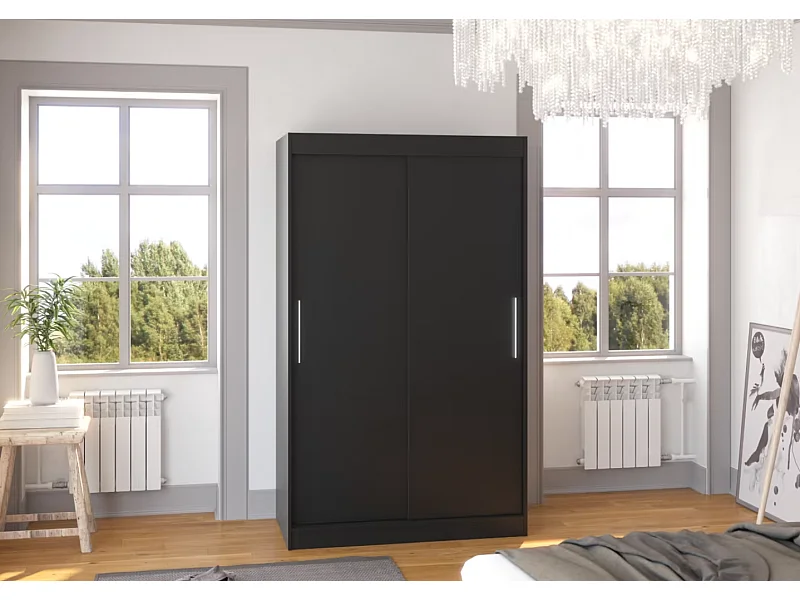 Kleiderschrank Ronn (120cm)/Schiebetüren/Schwarz