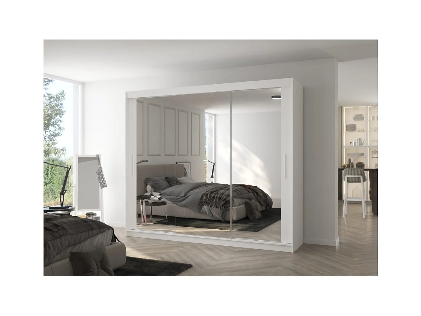 Armoire Lava (250cm)/Portes coulissantes/Miroir/Blanc